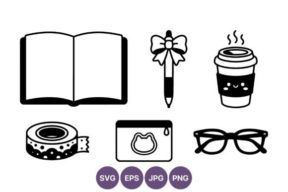Black White Cute Pen Bow Coffee Cup Set Graphics
