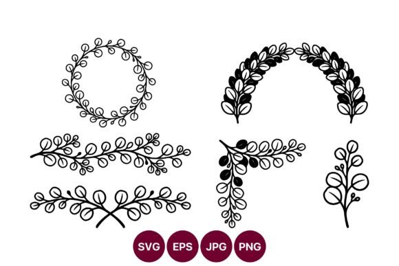 Botanical Wreath Line Art: Graphics & Illustrations for Sellers