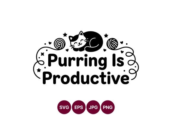 Cute Cat Purring Design SVG: Graphics & Illustrations for Warm, Handmade Brands