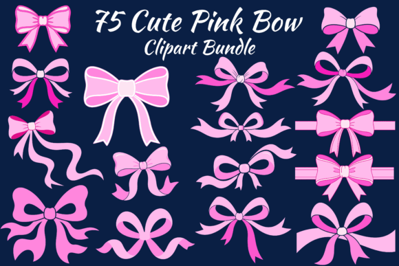 Cute Pink Bow Clipart Bundle 75: Graphics & Illustrations