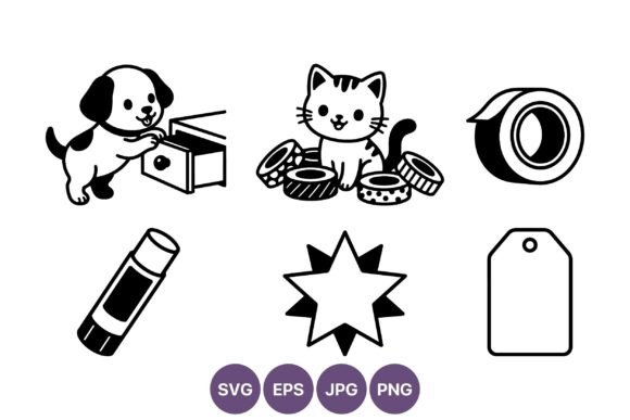 Playful Puppy & Kitten Craft Vector: Graphics for Warm Illustrations