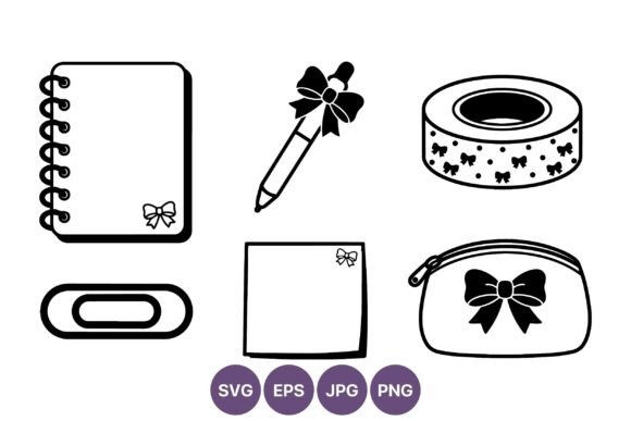 Stationery Set with Bow Accents Vector: Graphics & Illustrations